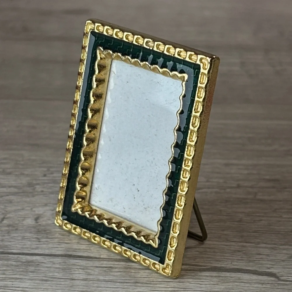Elegant Miniature Dollhouse Gold and Green Picture Frame 1.5” by 2”